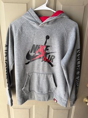 Jordan Gray Hoodie with Red Lining and Black/Red Logo